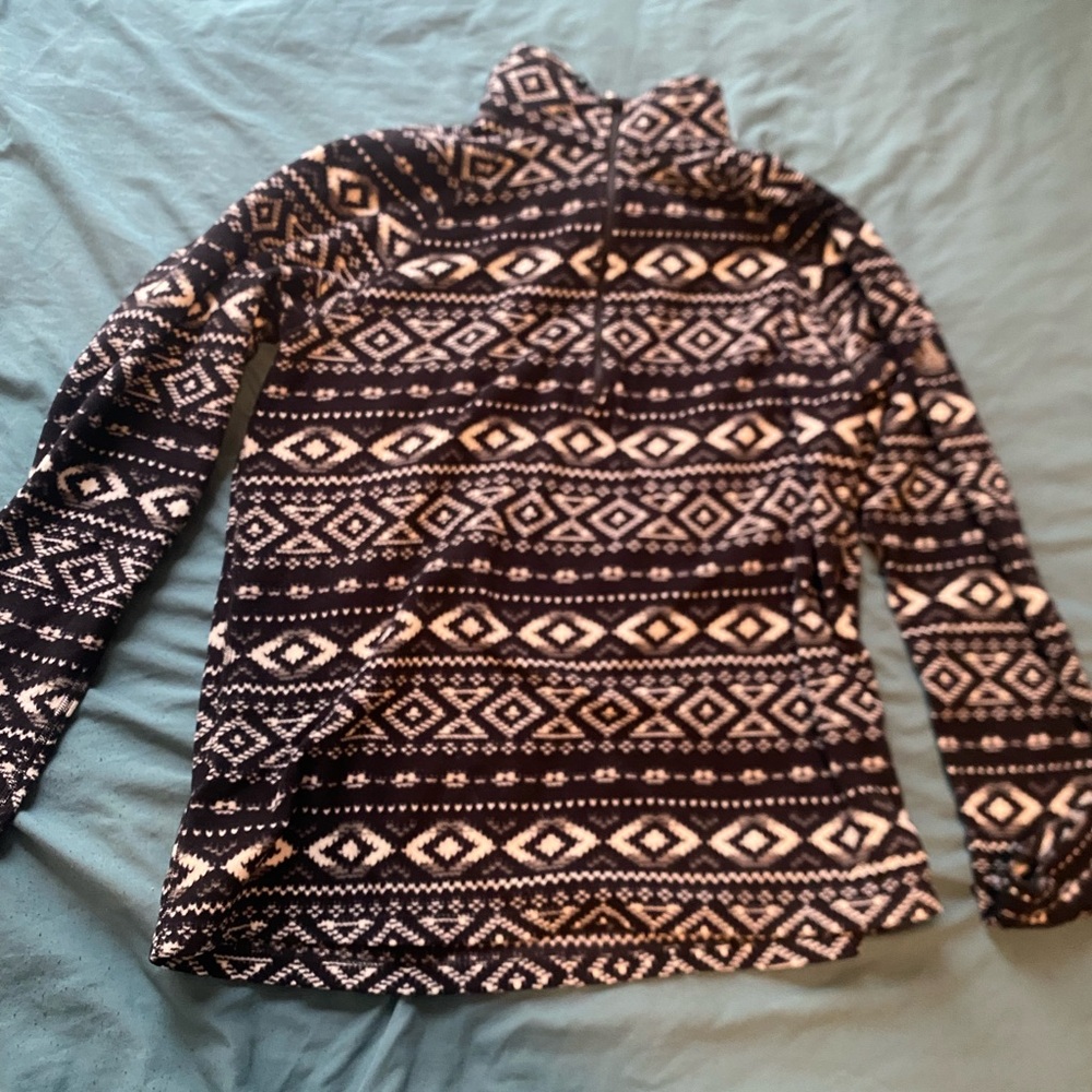 Black and White Geometric Half-Zip Womans Sweater